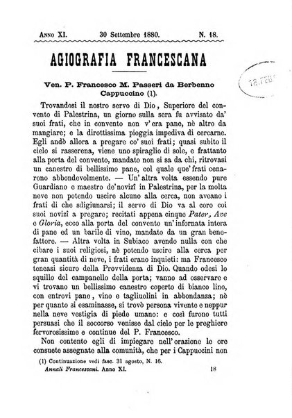 Annali francescani periodico religioso dedicato agli iscritti del Terz'ordine