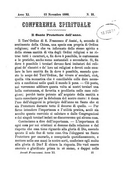 Annali francescani periodico religioso dedicato agli iscritti del Terz'ordine