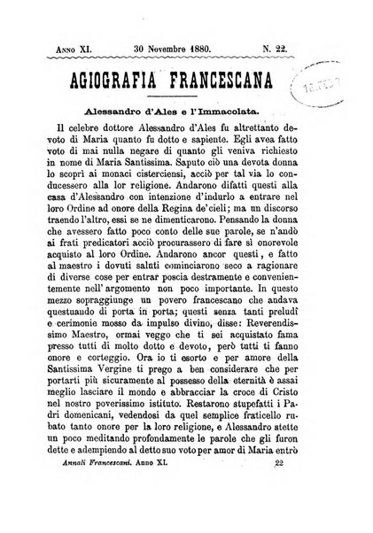 Annali francescani periodico religioso dedicato agli iscritti del Terz'ordine