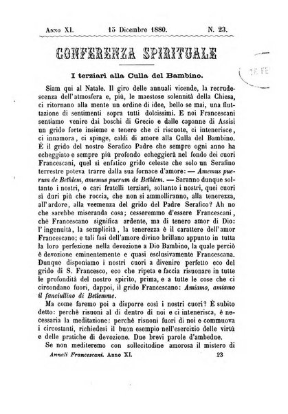 Annali francescani periodico religioso dedicato agli iscritti del Terz'ordine