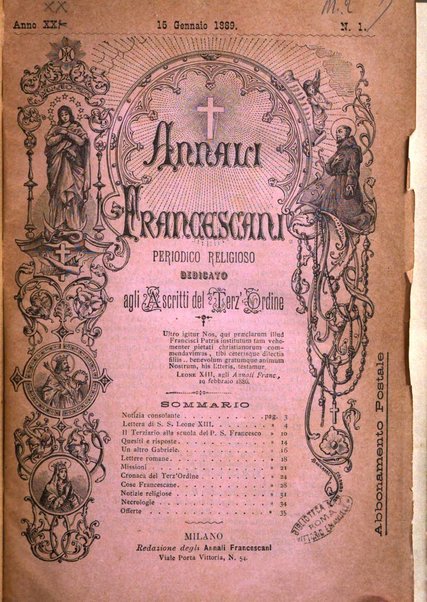 Annali francescani periodico religioso dedicato agli iscritti del Terz'ordine