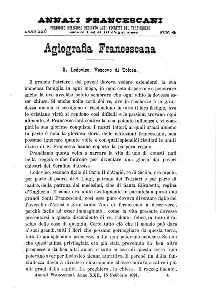 Annali francescani periodico religioso dedicato agli iscritti del Terz'ordine