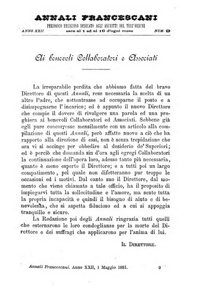 Annali francescani periodico religioso dedicato agli iscritti del Terz'ordine