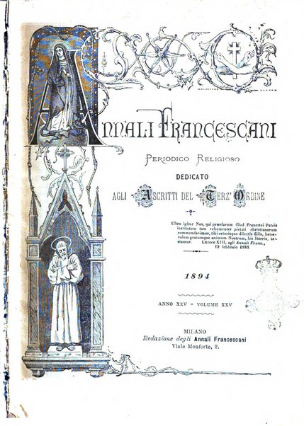 Annali francescani periodico religioso dedicato agli iscritti del Terz'ordine