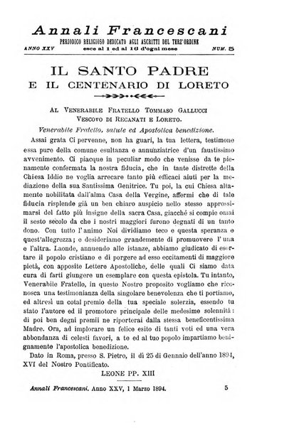 Annali francescani periodico religioso dedicato agli iscritti del Terz'ordine