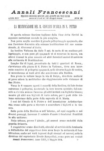 Annali francescani periodico religioso dedicato agli iscritti del Terz'ordine