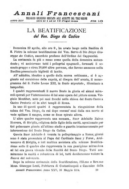 Annali francescani periodico religioso dedicato agli iscritti del Terz'ordine