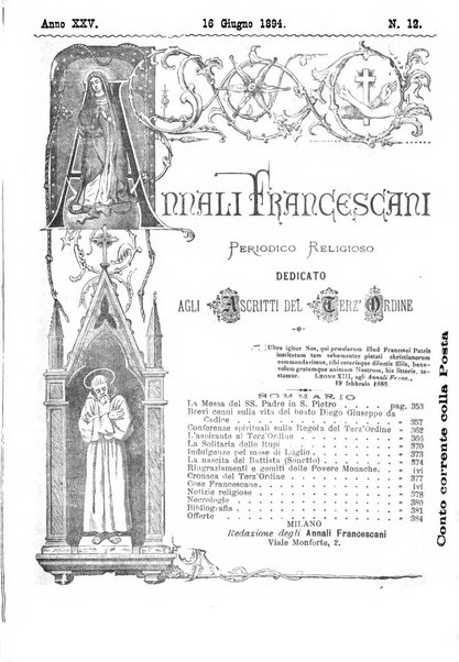 Annali francescani periodico religioso dedicato agli iscritti del Terz'ordine