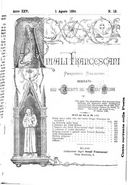 Annali francescani periodico religioso dedicato agli iscritti del Terz'ordine