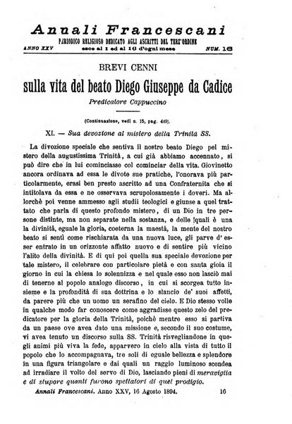 Annali francescani periodico religioso dedicato agli iscritti del Terz'ordine