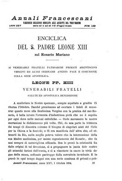 Annali francescani periodico religioso dedicato agli iscritti del Terz'ordine