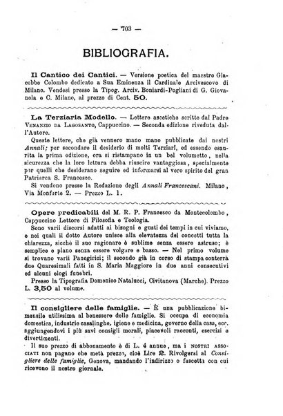 Annali francescani periodico religioso dedicato agli iscritti del Terz'ordine