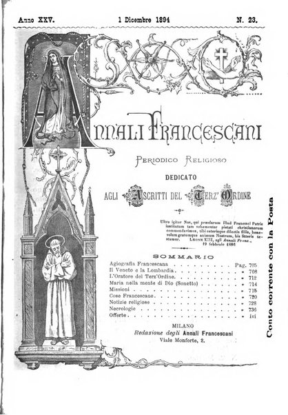 Annali francescani periodico religioso dedicato agli iscritti del Terz'ordine