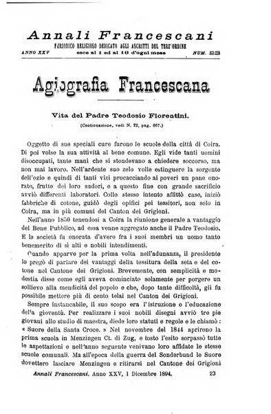 Annali francescani periodico religioso dedicato agli iscritti del Terz'ordine