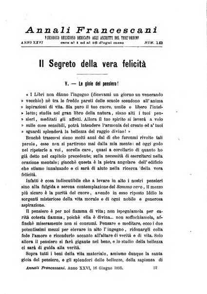 Annali francescani periodico religioso dedicato agli iscritti del Terz'ordine