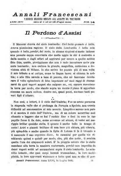 Annali francescani periodico religioso dedicato agli iscritti del Terz'ordine