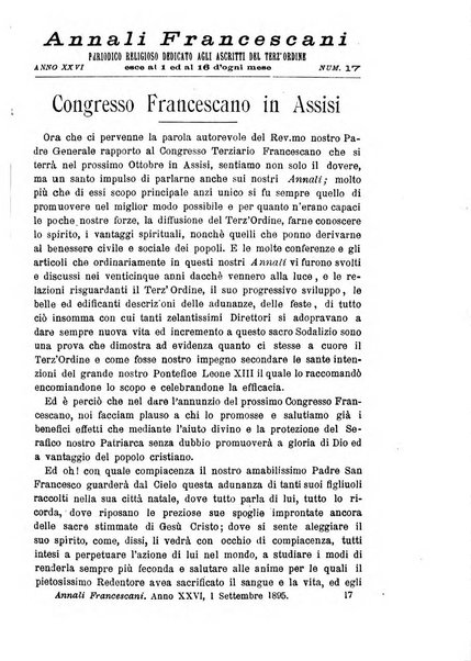 Annali francescani periodico religioso dedicato agli iscritti del Terz'ordine