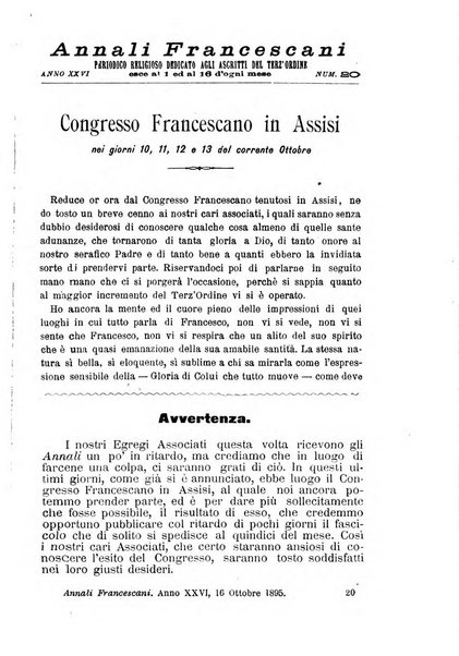 Annali francescani periodico religioso dedicato agli iscritti del Terz'ordine