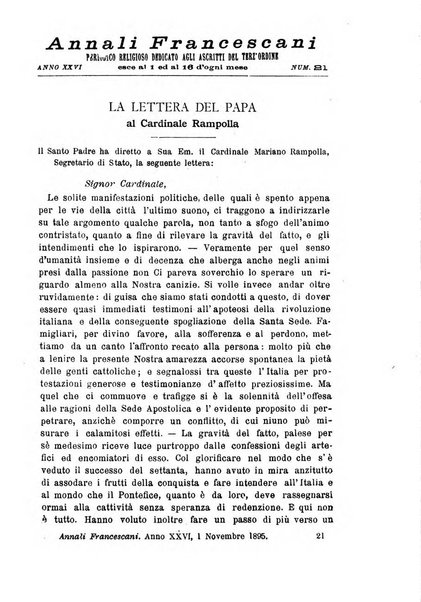 Annali francescani periodico religioso dedicato agli iscritti del Terz'ordine