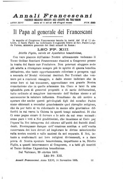 Annali francescani periodico religioso dedicato agli iscritti del Terz'ordine