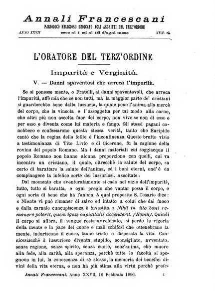 Annali francescani periodico religioso dedicato agli iscritti del Terz'ordine