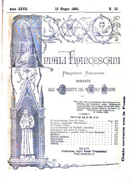 Annali francescani periodico religioso dedicato agli iscritti del Terz'ordine