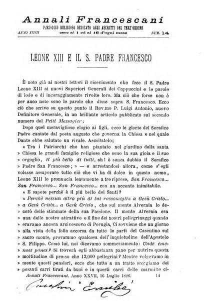 Annali francescani periodico religioso dedicato agli iscritti del Terz'ordine