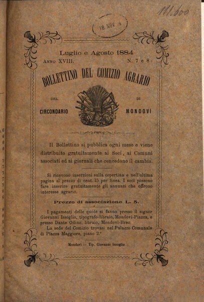 Bollettino del Comizio agrario del circondario di Mondovì