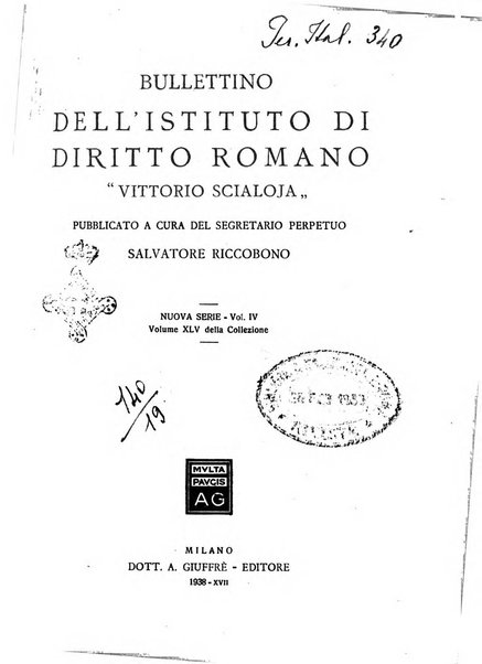 Bullettino dell'Istituto di diritto romano Vittorio Scialoja