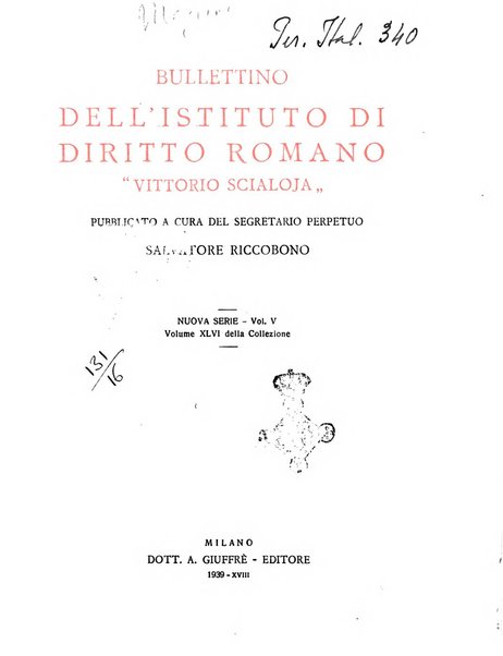 Bullettino dell'Istituto di diritto romano Vittorio Scialoja