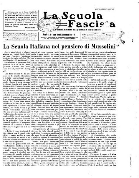 La scuola fascista settimanale di politica scolastica