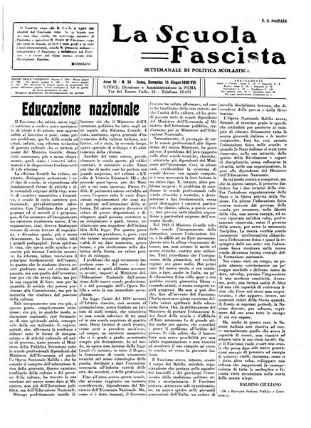 La scuola fascista settimanale di politica scolastica