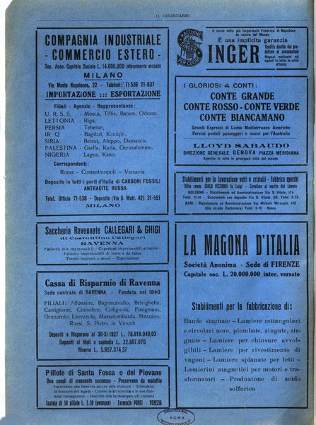 Il legionario organo dei fasci italiani all'estero e nelle colonie