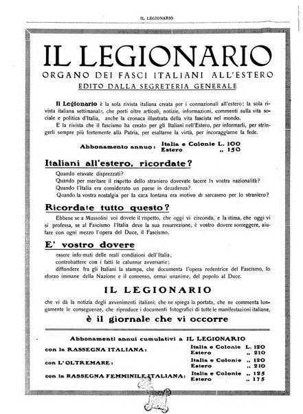 Il legionario organo dei fasci italiani all'estero e nelle colonie