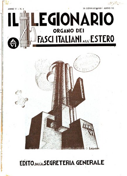 Il legionario organo dei fasci italiani all'estero e nelle colonie