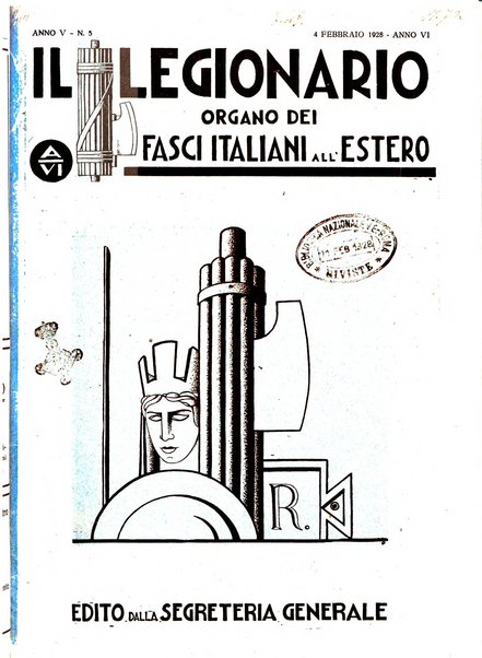 Il legionario organo dei fasci italiani all'estero e nelle colonie