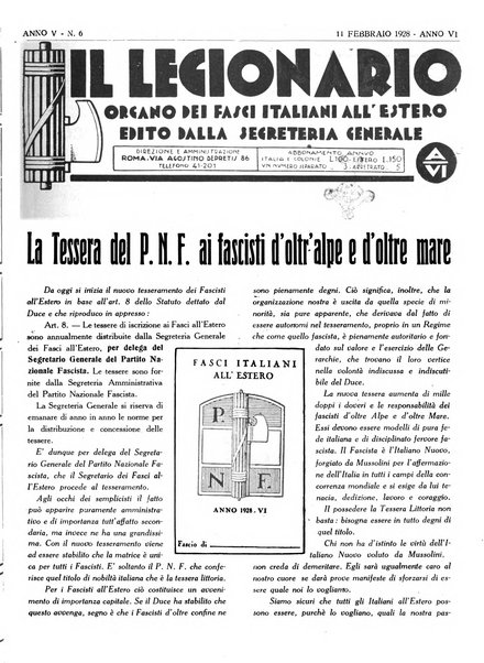 Il legionario organo dei fasci italiani all'estero e nelle colonie