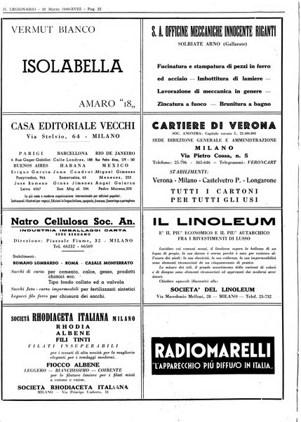 Il legionario organo dei fasci italiani all'estero e nelle colonie