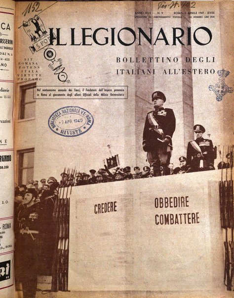 Il legionario organo dei fasci italiani all'estero e nelle colonie