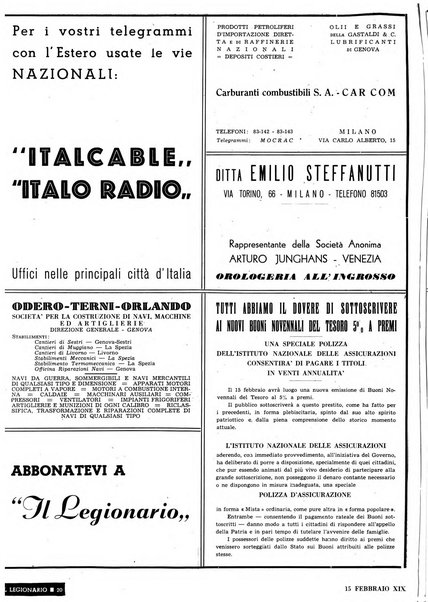 Il legionario organo dei fasci italiani all'estero e nelle colonie