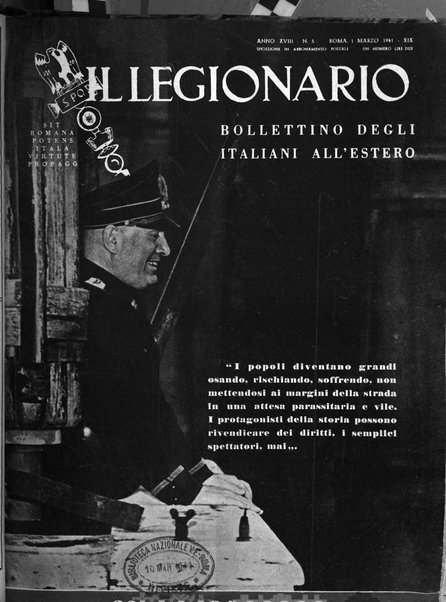 Il legionario organo dei fasci italiani all'estero e nelle colonie