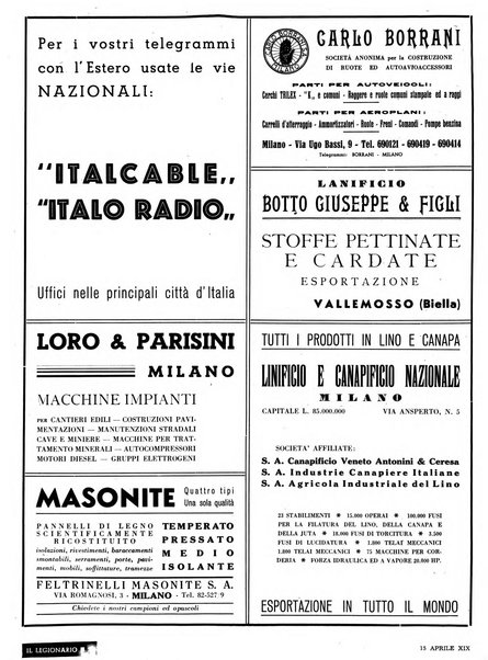 Il legionario organo dei fasci italiani all'estero e nelle colonie
