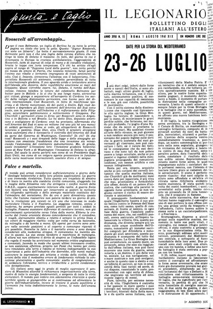 Il legionario organo dei fasci italiani all'estero e nelle colonie