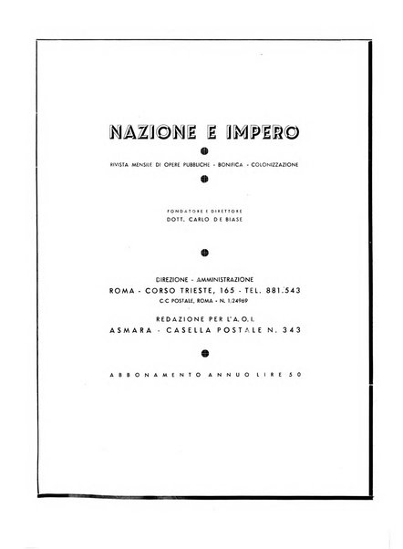 Nazione e impero rivista mensile di opere pubbliche, bonifica, colonizzazione