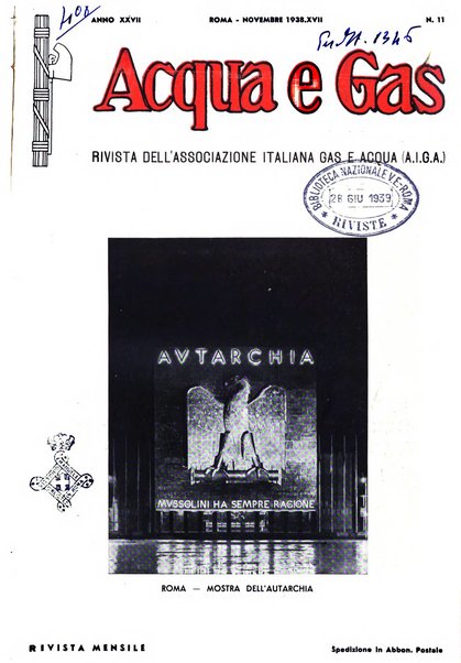 Acqua e gas giornale della Federazione nazionale fascista industrie del gas e degli acquedotti