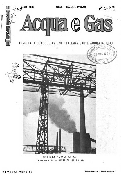 Acqua e gas giornale della Federazione nazionale fascista industrie del gas e degli acquedotti