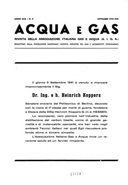 Acqua e gas giornale della Federazione nazionale fascista industrie del gas e degli acquedotti