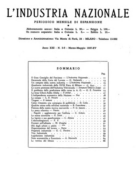 L'industria nazionale rivista mensile dell'autarchia