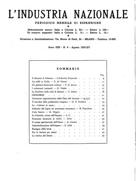 L'industria nazionale rivista mensile dell'autarchia