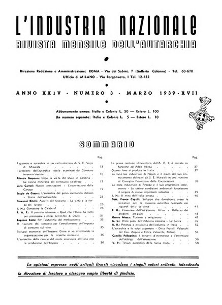 L'industria nazionale rivista mensile dell'autarchia